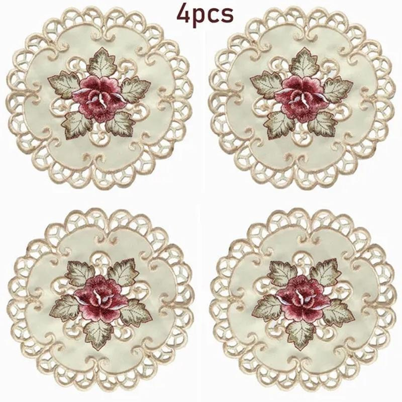 Conference Table Round - 4pcs Round Embroidered Flower Dining Table