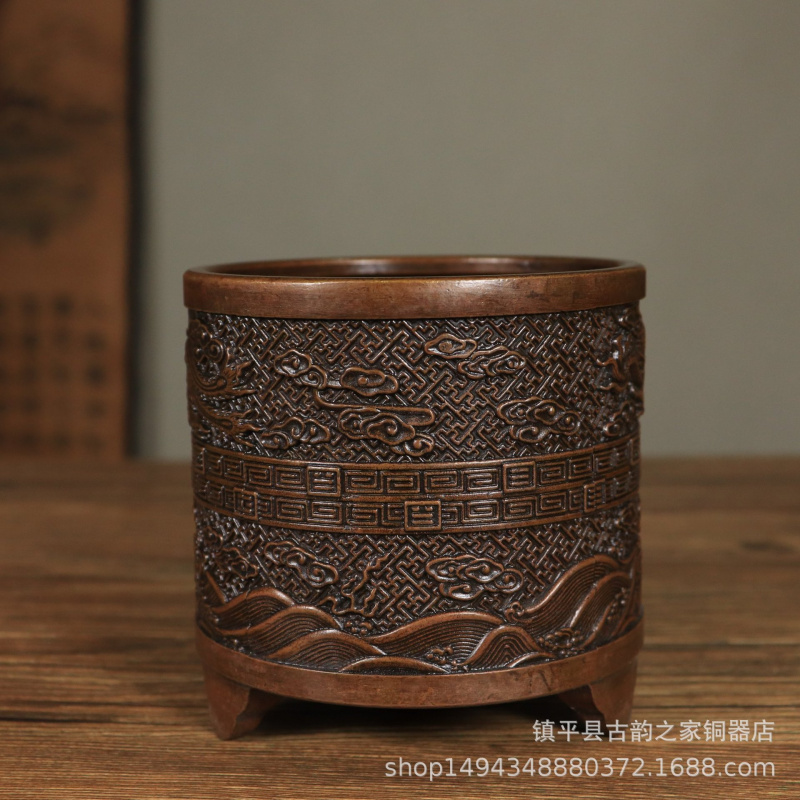 Office Furniture Phoenix - Bronze Incense Burner Cylinder Style Dragon