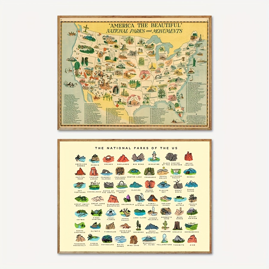 Office Furniture In Usa - Vintage National Parks and Monuments Map