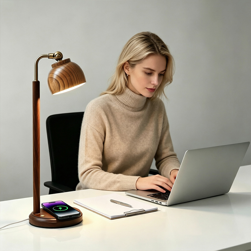 Walnut Table Lamp with 15W Qi  - Conference Table Round recension och pris