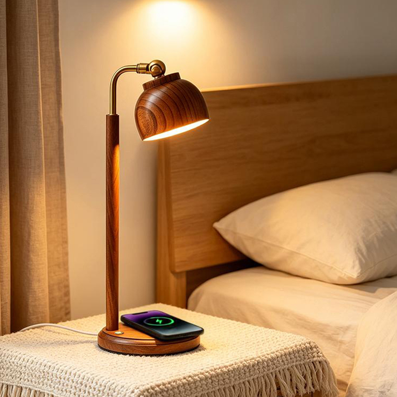 Walnut Table Lamp with 15W Qi  - Conference Table Round recension och pris