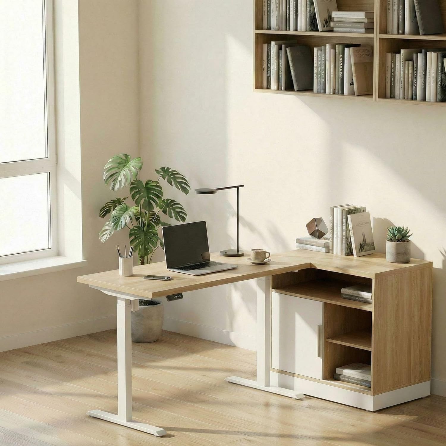 Electric Standing Desk with St - Credenza Office Storage recension och pris